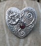 Silver Pewter Strawberry Flower Brooch with Garnet - Image 1