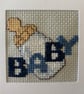 Handmade Cross Stitch New Baby Greeting Card - Blank Inside - Image 3