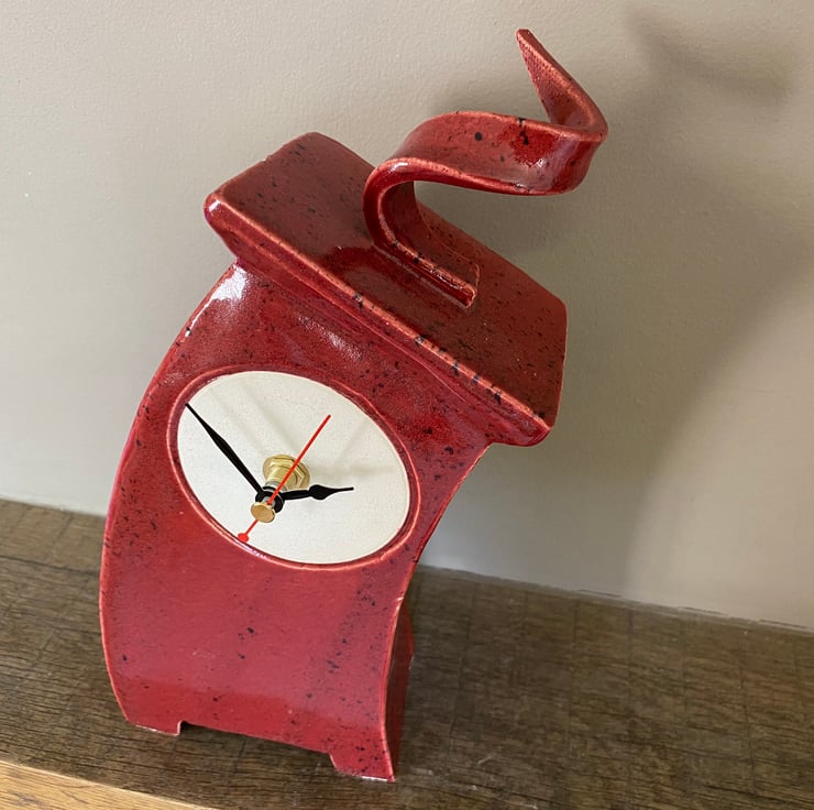 Table Clock, Red Clock, Shelf Clock, Mantle Clock - Folksy