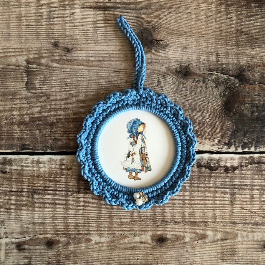 Holly Hobbie hand crocheted hanging frame