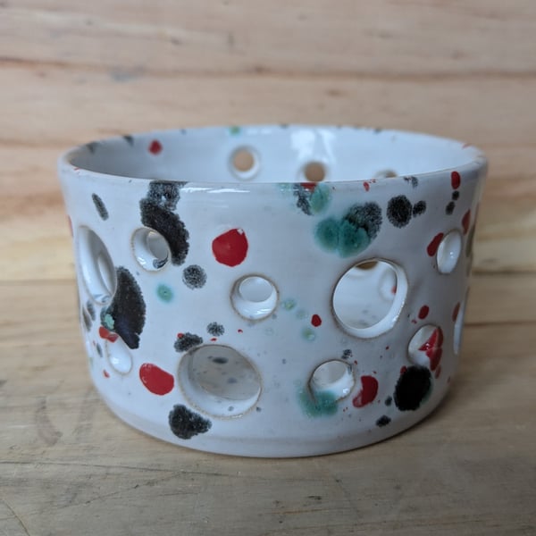 Speckled tealight holder - red blue