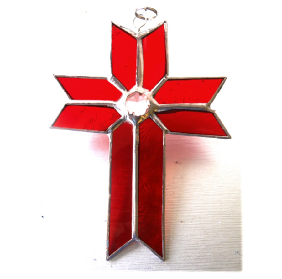 Cross Suncatcher Stained Glass Handmade red Crystal 053
