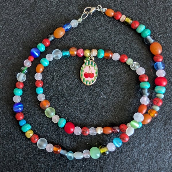 Cherry Charm Beaded Necklace 