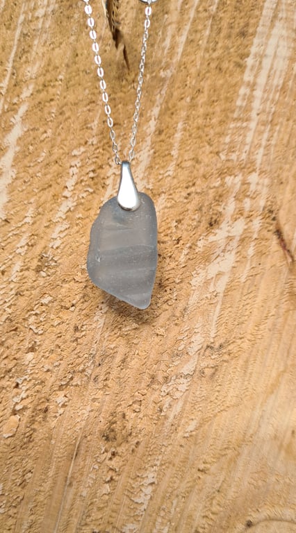 Pale Cornflower Blue Seaglass Pendant