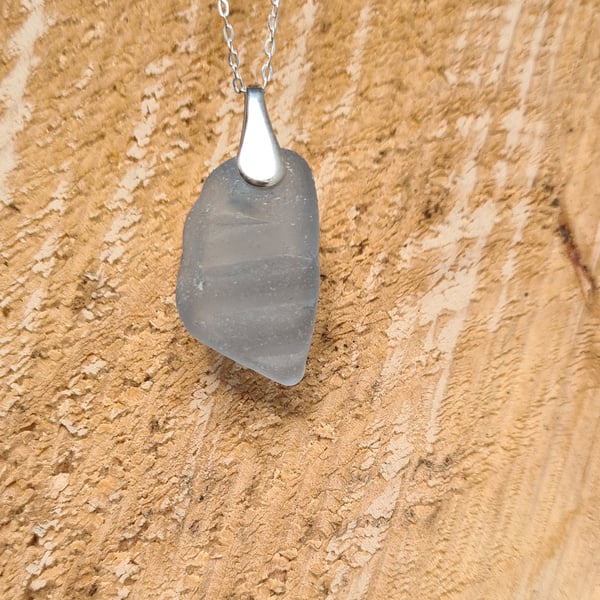 Pale Cornflower Blue Seaglass Pendant