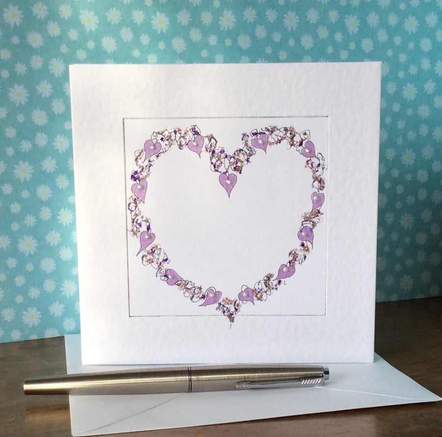 Delicate handmade heart art card. 