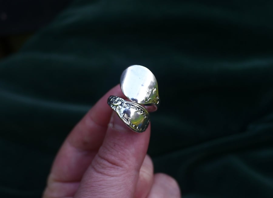 Handcrafted Sterling Silver Twisted Spoon Ring Size K Adjustable
