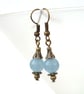 Blue jade bronze earrings, vintage style - Image 2