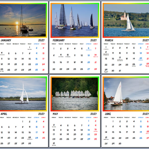 2027 Calendar Sailing Boats A4 Size Wall Hanging 