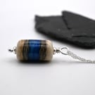 ivory and silver bue glass barrel pendant necklace