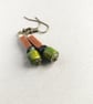 Green, black, brown shimmer rectangle bead dangle drop African inspired earrings - Image 2