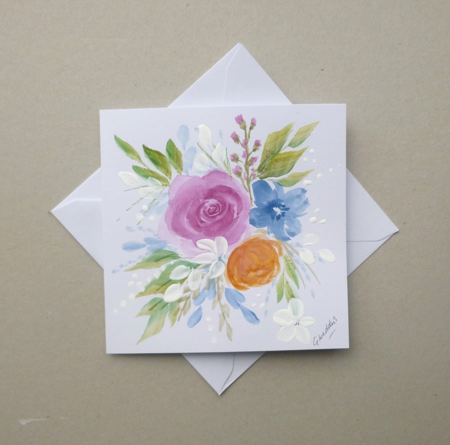 hand painted floral blank greetings card ( ref FA 82 C2 )