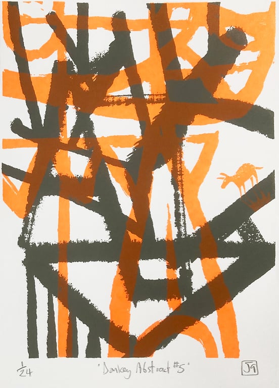 Donkey Abstract No.5 two-colour A5 screen-print