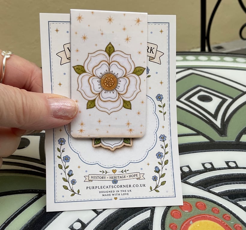 White Rose of York Magnetic Bookmark - History Gift - Handmade Isle of Man