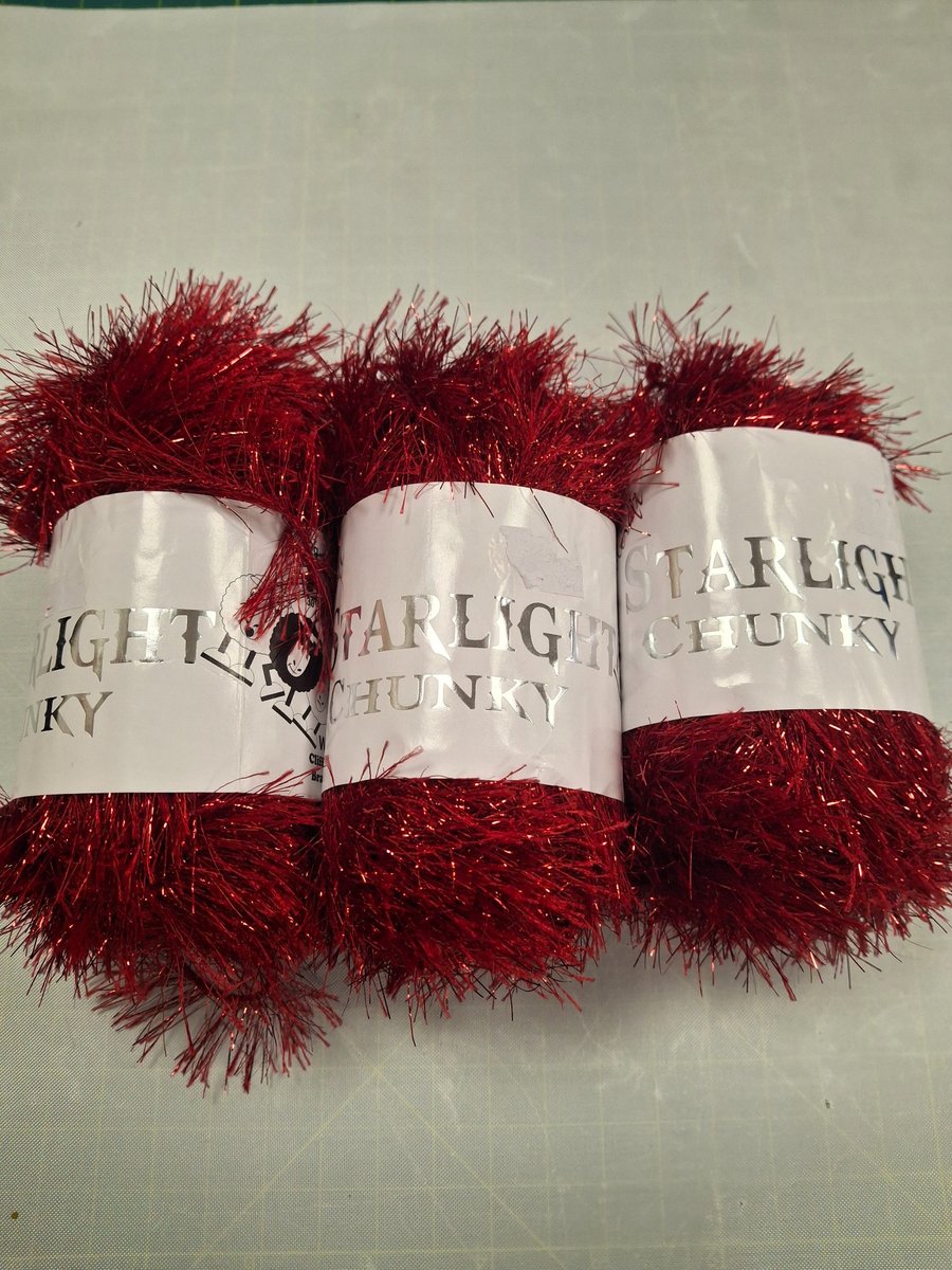 3 x Woolcraft 50g Balls Starlight Chunky Red Tinsel Yarn