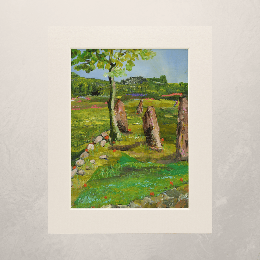 Tyrebagger Stone Circle, Aberdeenshire. 10 x 8 inches. Acrylic Mounted Painting.