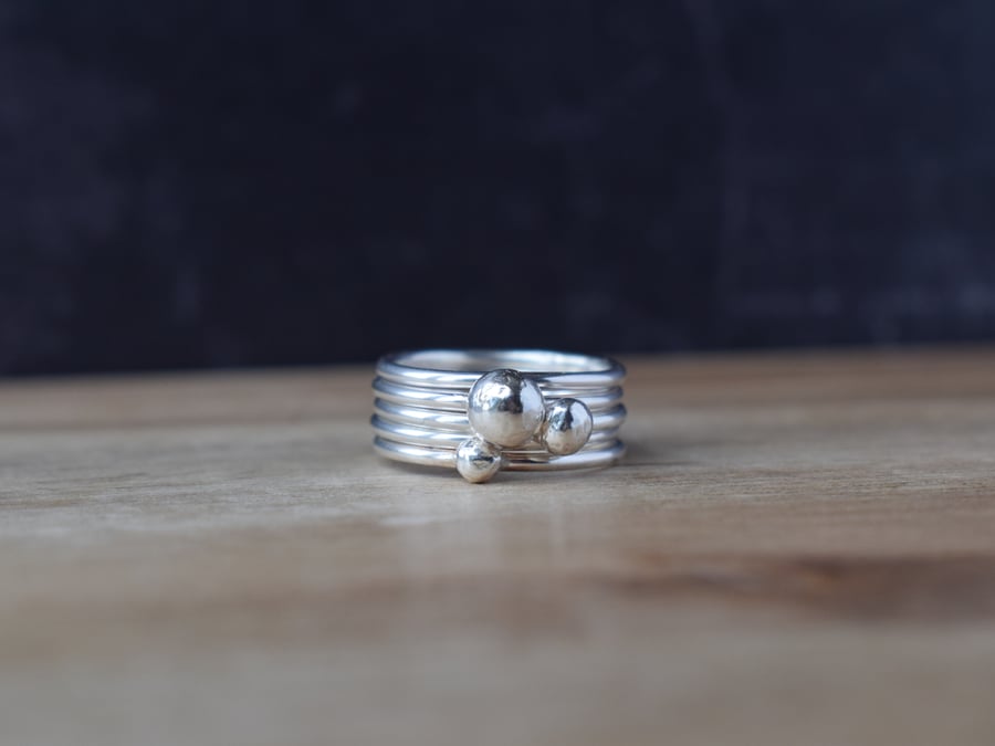 Sterling Silver Stacking Rings DEWDROPS - Jewellery Handmade in Yorkshire