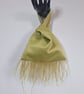 Olive green taffeta Japanese knot bag with Ostrich feather fringe detailing - Image 5
