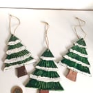 3 x Green ceramic snowy Christmas tree hanging decorations