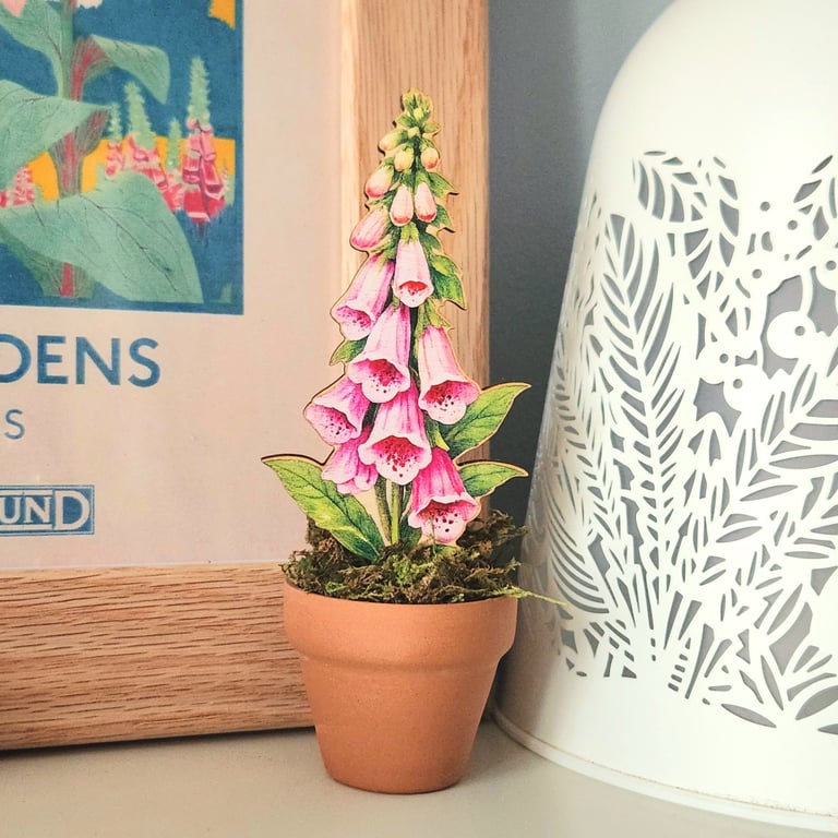 Wooden Foxglove Flower 'Potted' Decoration