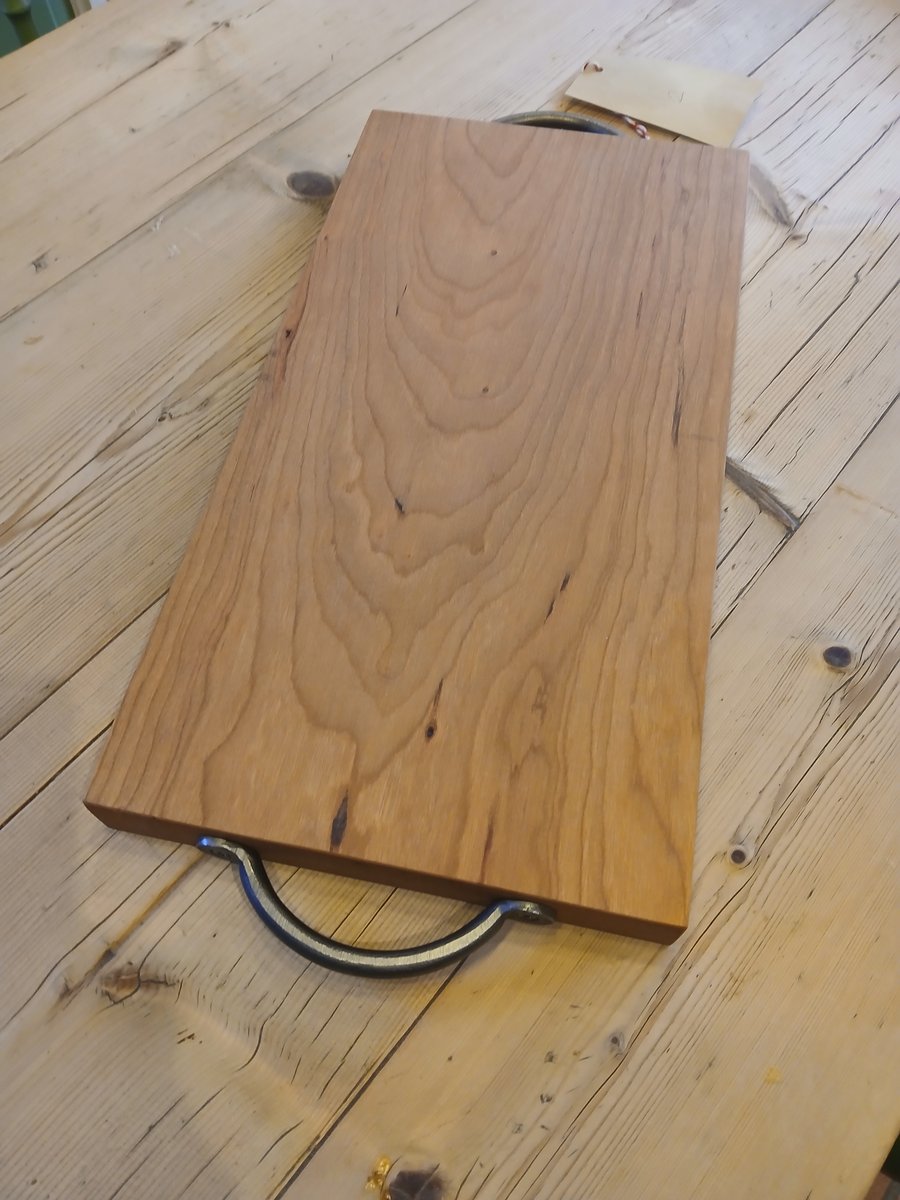 American Cherry Serving Board with Cast Iron Handles