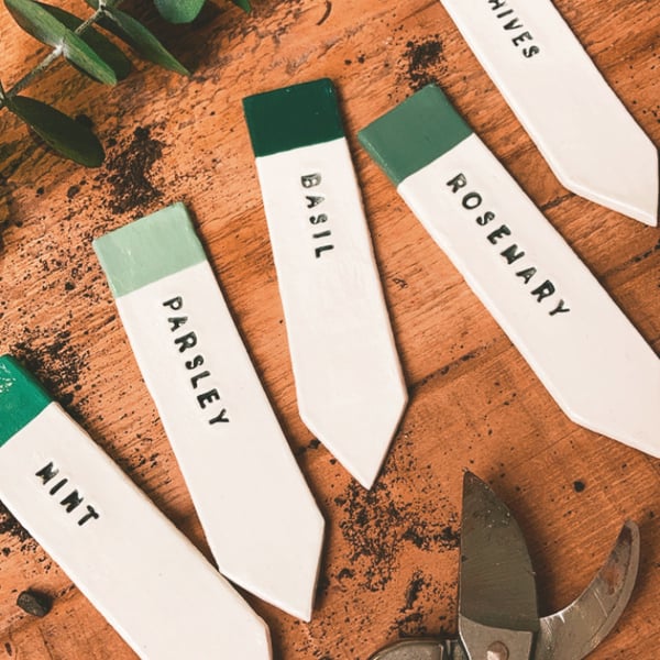Set of Five Herb Markers - Herb Tags - Herb Labels - Clay Markers
