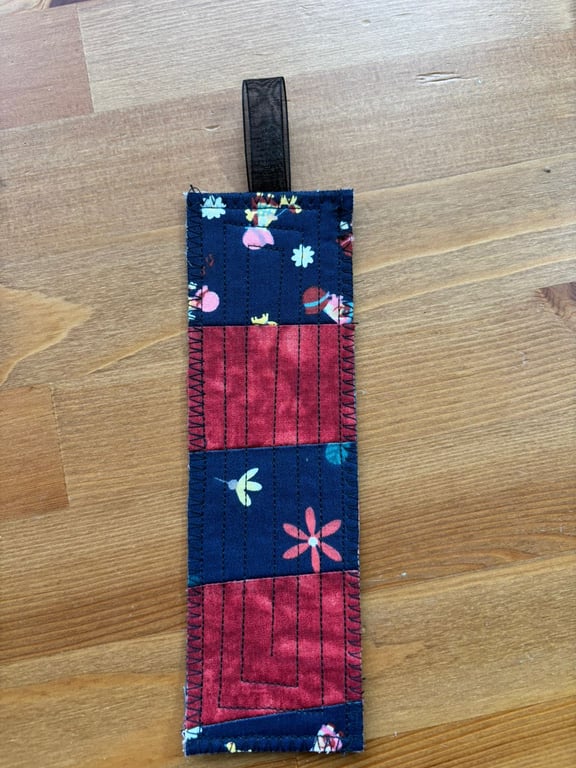 Quilt Navy and dark red fabric bookmark