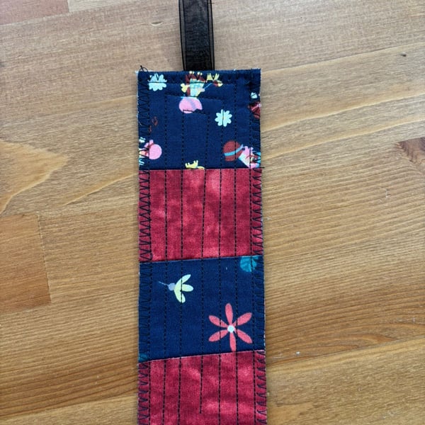 Quilt Navy and dark red fabric bookmark