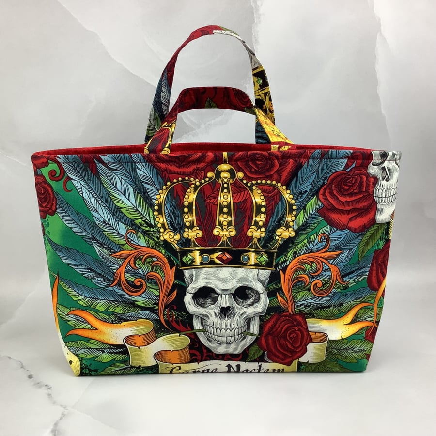 Skulls tote bag, Gothic shopper, handmade in Sussex