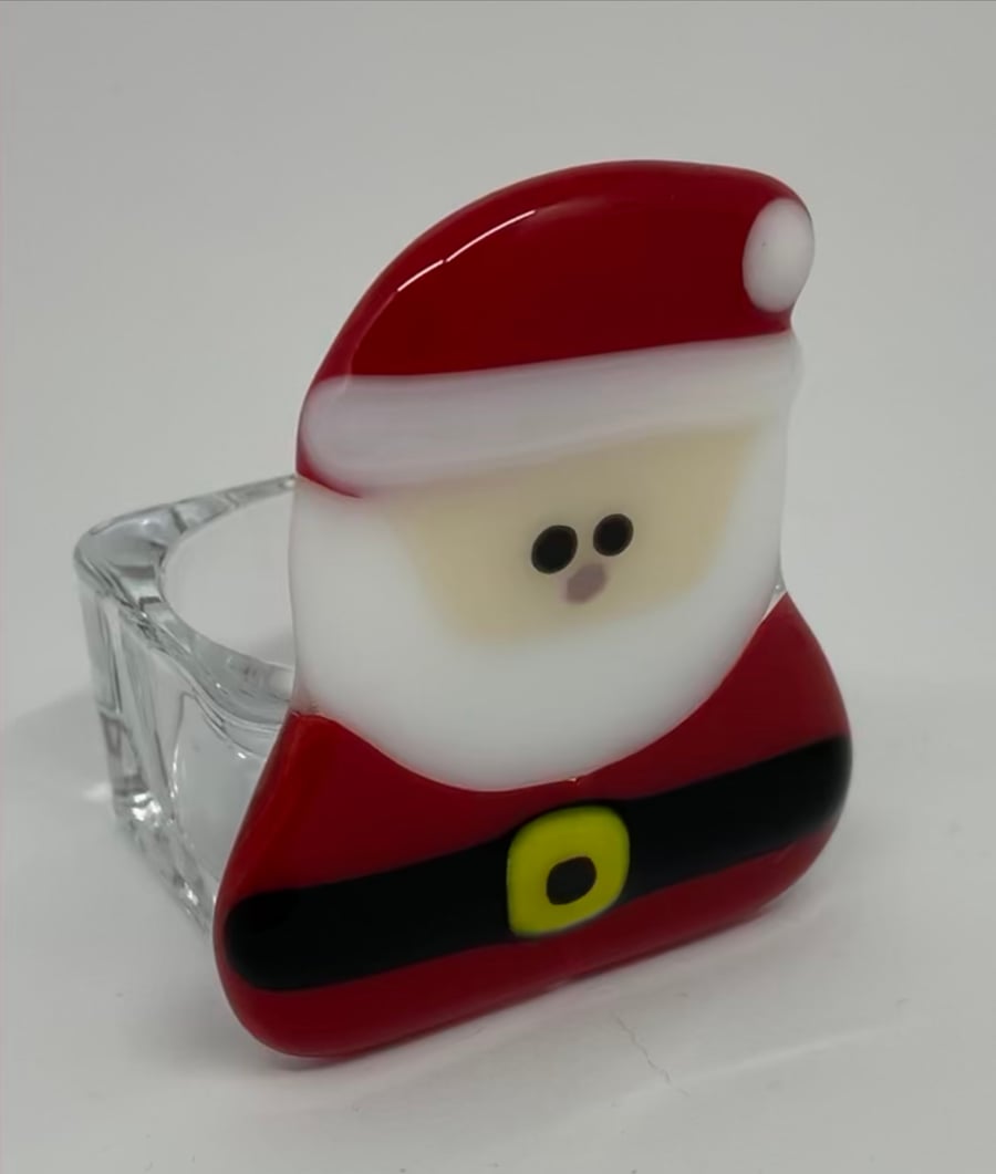 Santa Hand fused Glass Tea Light holder. (With tea light)