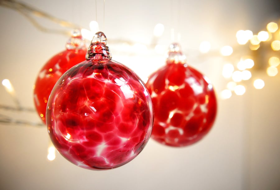 Mini Ruby Red Handmade Blown Glass Bauble