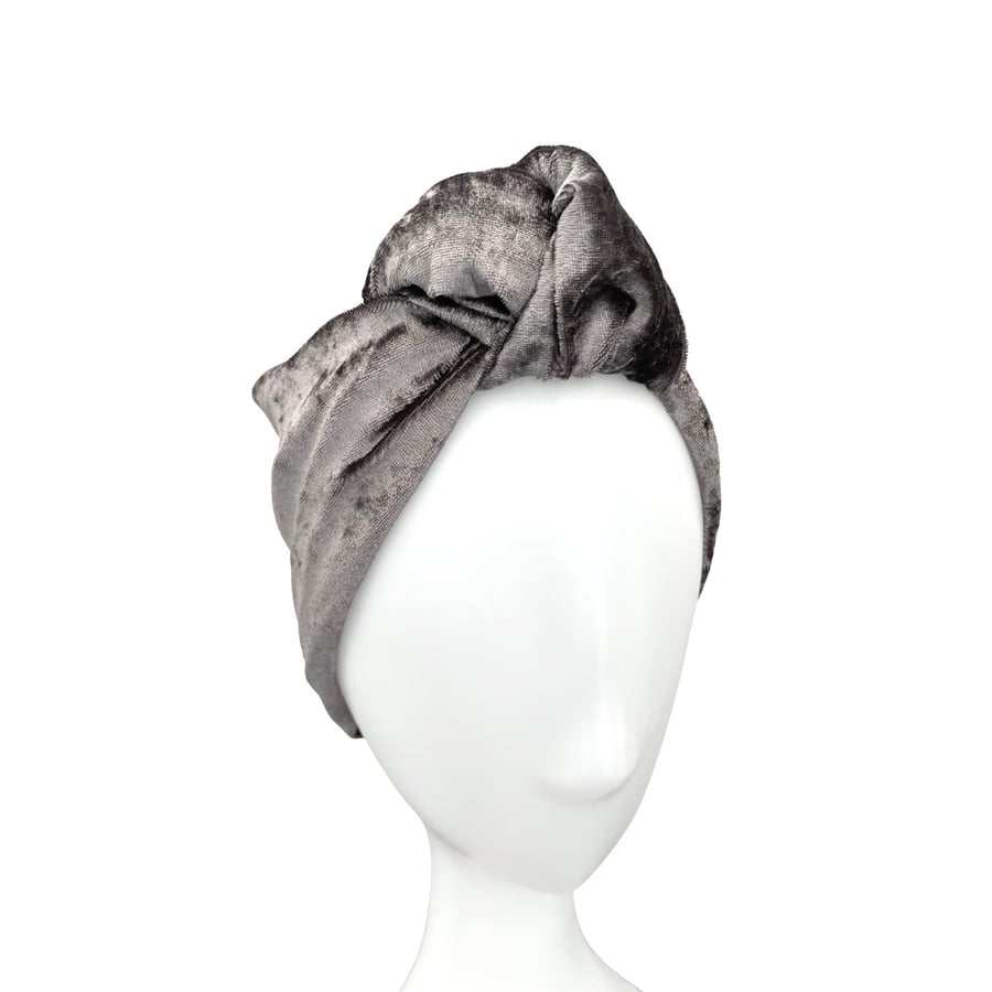 Silver Grey Velvet Vintage Style Turban Head Wr... - Folksy