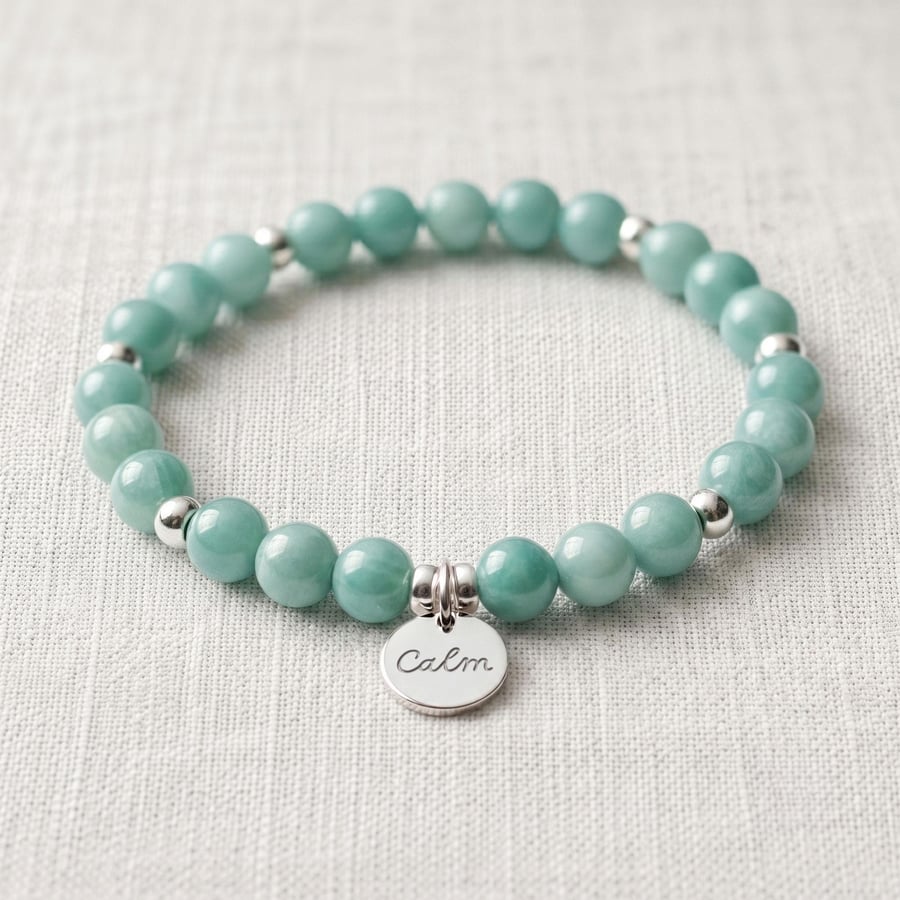 Amazonite Crystal Bracelet, Hope & Calm, Personalised Engraved Gift