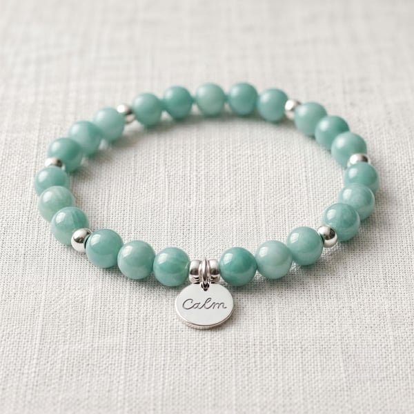 Amazonite Crystal Bracelet, Hope & Calm, Personalised Engraved Gift