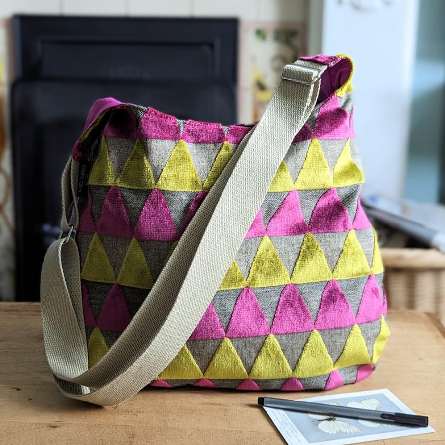 Raspberry and Chartreuse Chenille Hobo Bag (p&p included)