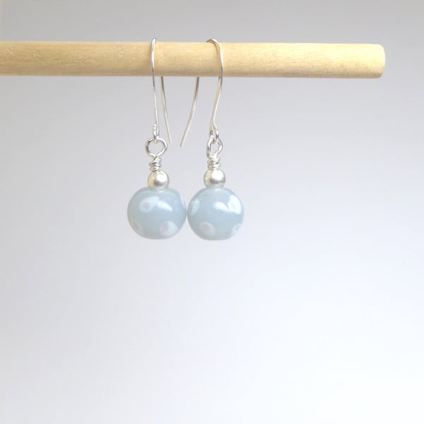 Pale Blue-grey glass bead Sliver Earrings