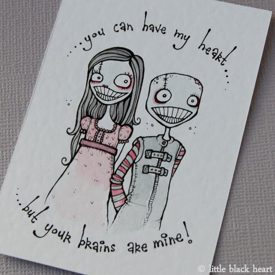 valentines zombie pair - original aceo