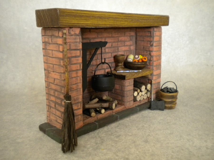 Dolls House Tudor Fireplace Red Brick Cooking Folksy