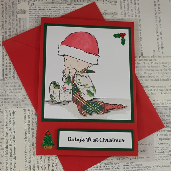 Handmade Baby's First Christmas card