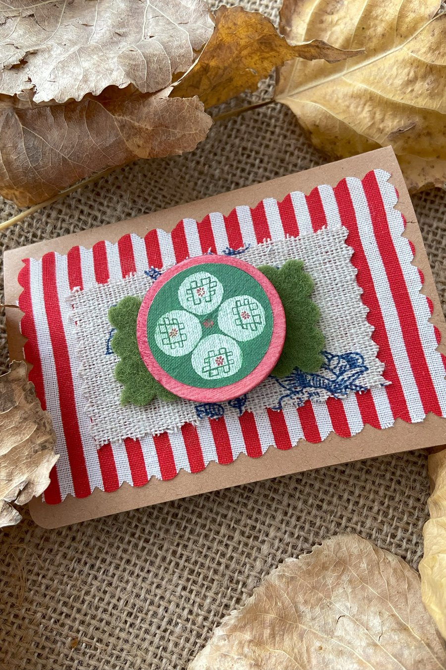 Wooden floral brooch