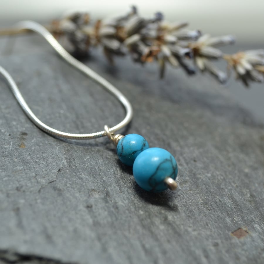 Double turquoise stacker sterling silver necklace