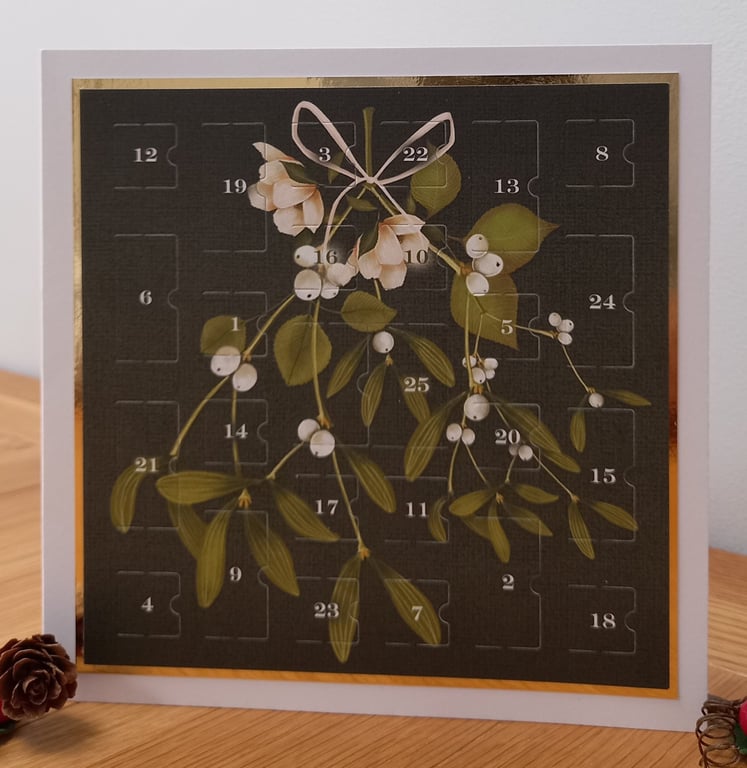 Advent Calendar Style Christmas Card - Mistletoe
