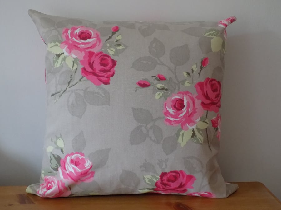 'Nancy Taupe' Floral Cotton Canvas Cushion Cover Throw Pillow 16" Zip