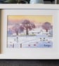 Snow Scene, Welsh Cottage, Sheep, Original Watercolour in 9.5 x 7.5'' Frame