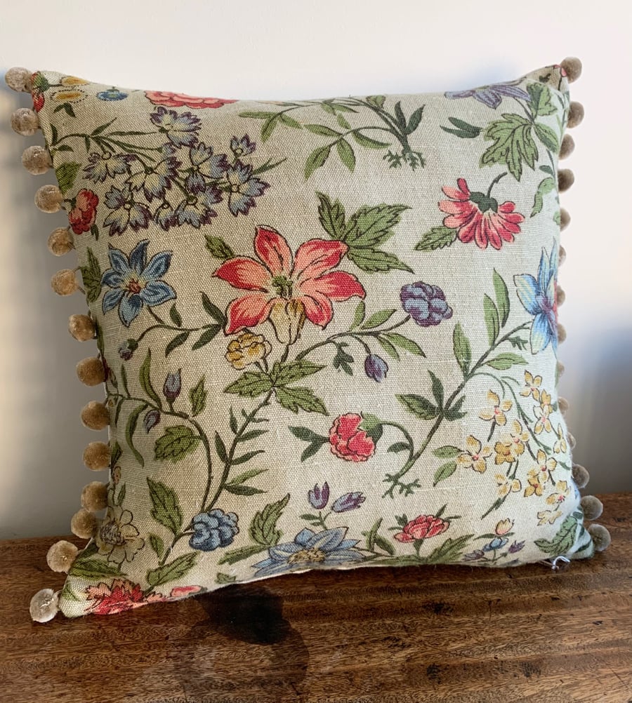 Vintage floral linen cushion cover