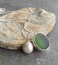 Green seaglass and silver pebble cluster pendant, Gift for beach lover - Image 5
