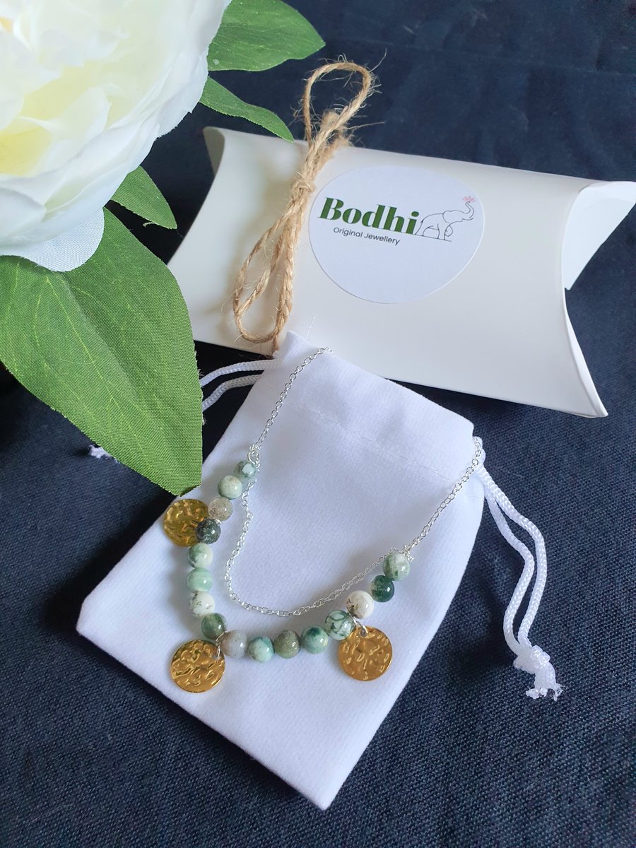 Natural tree agate gemstone sterling silver 18 inch necklace