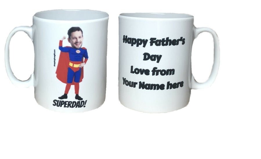 Personalised Superdad! Mug. Add Dad's head and your name. Mugs for Dad.