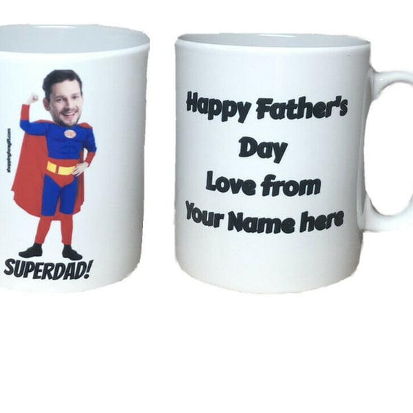 Personalised Superdad! Mug. Add Dad's head and your name. Mugs for Dad.