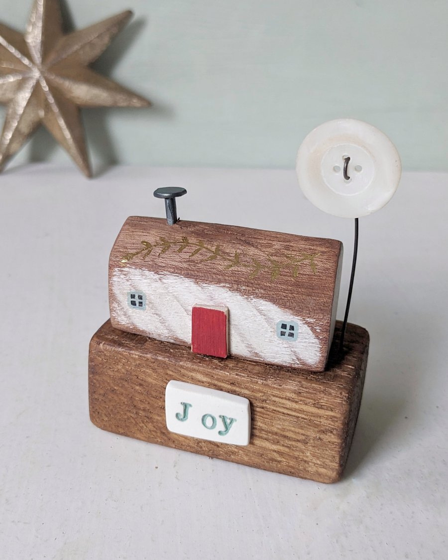 Little Wooden Christmas Cottage with Button Moon'Joy'